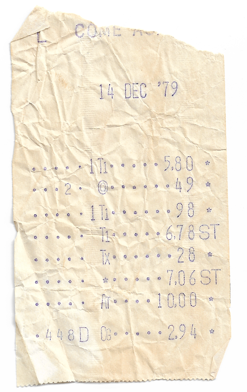 paper receipt from Dec 14, 1979